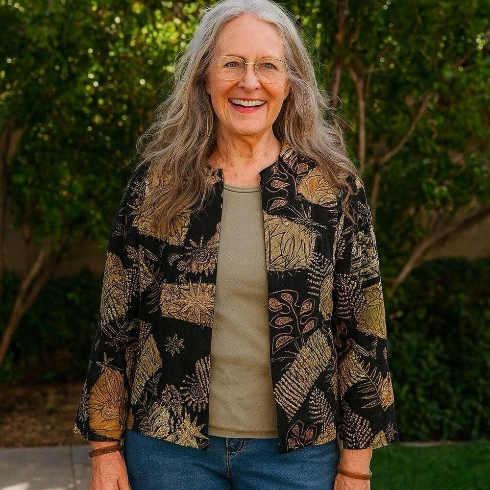 Chicos Blazer Jacket Patchwork Tapestry Boho Flor… - image 1